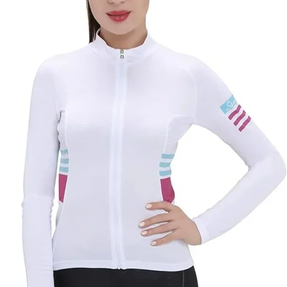 NWT Santic Olivia Women's S-2XL White Cycling Jersey Long Sleeve Full Zip, Rear - Picture 3 of 12